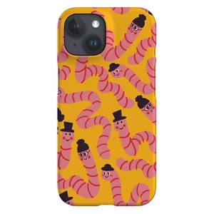 Worms with Hats Phone Case | Funny Bug Insect | Cover for iPhone 16 15 14 13 12 11 SE Max Pro - Samsung Galaxy S24 - Google Pixel 8 | Yellow
