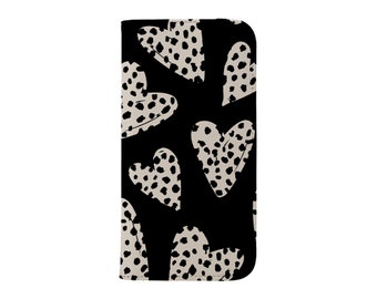 Dalmatian Hearts Limited-Edition Unique Vegan Leather Wallet Phone Case | Gift Idea | Phone Case For iPhone 13 Samsung Galaxy | Monochrome