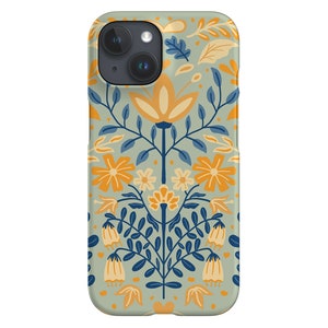 Scandinavian Folk Flowers Phone Case | Damask | Cover for iPhone 16 15 14 13 SE Max Pro - Samsung Galaxy S24 - Google Pixel 8 | Blue Yellow