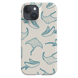 Étui pour portable à dessin au trait Stingray | Mer de raies manta | Coque pour iPhone 16 15 14 13 12 SE Max Pro - Samsung Galaxy S24 - Google Pixel 8 | Bleu beige