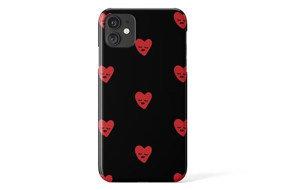 Red Hearts Faces Phone Case Cover Cute Love Black Iphone 12 Etsy