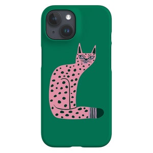 Bold Graphic Cat Phone Case | Abstract Cute Dots | Cover for iPhone 16 15 14 13 12 SE Max Pro - Samsung Galaxy S24 - Google Pixel 8 | Green