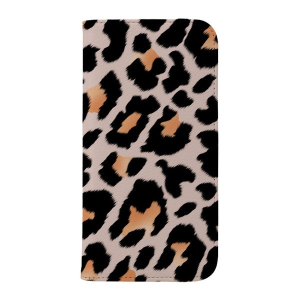 Classic Leopard Wallet iPhone Case - Samsung Galaxy Case - Animal Print - Leopard Spots Pattern - Folio - Faux Leather - Credit Card - Peach