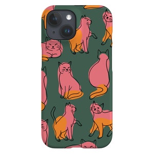 Cats Colour Phone Case - Cover for iPhone 13 12 11 XS XR SE 8 7 Max Pro - Samsung Galaxy - Google Pixel 5 - Line Art Cute Animal Pet - Khaki