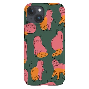 Cats Colour Phone Case - Cover for iPhone 16 15 14 13 12 11 Max Pro - Samsung Galaxy S24 - Google Pixel 8 - Line Art Cute Animal Pet - Khaki