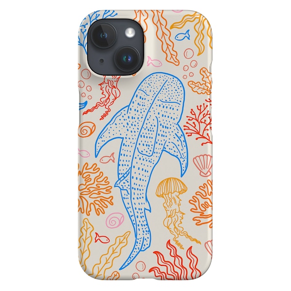 Whale Shark Coral Reef Phone Case: iPhone, Samsung, Pixel; Bright