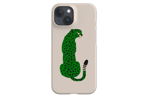 Minimalist Cheetah Phone Case: Off-White Green Wild Cat Design