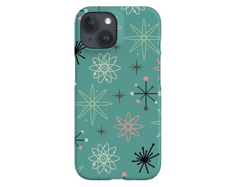 Étui pour portable en édition limitée Atomic Stars | Vintage rétro milieu du siècle | Coque de portable pour iPhone 13 12 11, Coque Samsung Galaxy Google | Turquoise