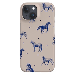 Dotty Horses Pattern Phone Case | Pony Farm | Cover for iPhone 16 15 14 13 12 SE Max Pro - Samsung Galaxy S24 - Google Pixel 8 | Beige Blue