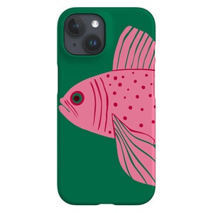 Capa para celular em formato de peixinho dourado: rosa vibrante; verde