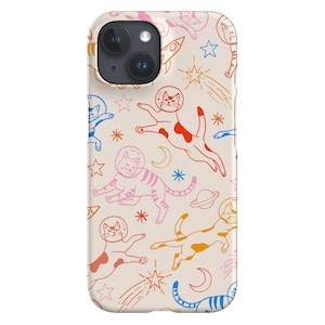Space Cats Line Art Phone Case: Stars & Moon Cover; Bright