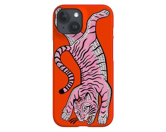Tiger Phone Case: Orange Pink Abstract Wild Cat Art, iPhone, Galaxy, Pixel