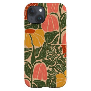 pour portable à motif de fleurs abstraites | Rétro années 70 | Coque pour iPhone 16 15 14 13 12 SE Max Pro - Samsung Galaxy S24 - Google Pixel 8 | Jaune