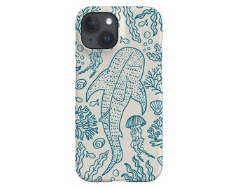 Étui pour portable en édition limitée Requin-baleine avec récif de corail | Méduse océanique | Coque de portable pour iPhone 14 13 12 Samsung Galaxy Google Pixel | Beige