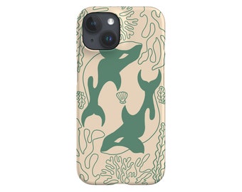 Two Orca Limited-Edition Phone Case | Sea Coral Reef Killer Whale | Phone Case For iPhone 14 13 12 Samsung Galaxy Google Pixel | Beige Green