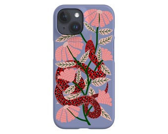 Snake & Floral Phone Case: Folk Art Design; Blue