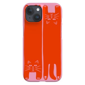 Coque pour portable Deux chats | Chatons mignons | Coque pour iPhone 16 15 14 13 12 SE Max Pro - Samsung Galaxy S24 - Google Pixel 8 | Rose et rouge