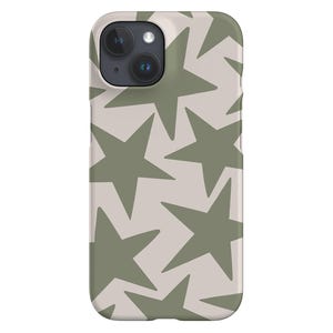 Minimalist Stars Phone Case | Retro Y2K | Cover for iPhone 16 15 14 13 SE Max Pro - Samsung Galaxy S25 - Google Pixel 9 | Moss Green Linen
