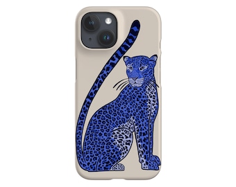 Etui na telefon z siedzącym lampartem | Dziki kot | Pokrowiec na iPhone'a 16 15 14 13 12 11 SE Max Pro - Samsung Galaxy S24 - Google Pixel 8 | Jasnoniebieski