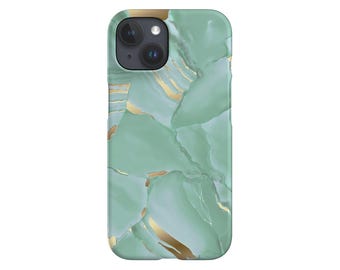 Funda de teléfono de malaquita / Gem Crystal Lux Gold / Funda para iPhone 16, 15, 14, 13, 12, 11 SE Max Pro - Samsung Galaxy S24 - Google Pixel 8 / Verde