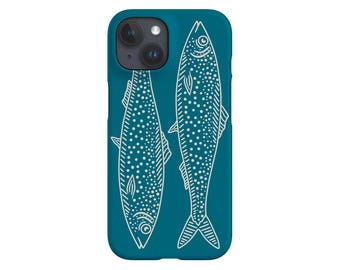 Twin Fish Phone Case: Blue & Beige Sea Animal Design