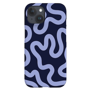 Y2K Swirl Lines mobilskal: Abstrakt skal i tonblått; iPhone, Samsung, Google Pixel