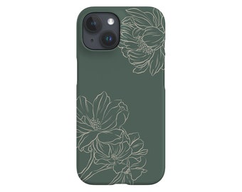 Peonies Line Art Flower Limited-Edition Phone Case | Peony Floral Flower| Phone Case For iPhone 13 12, Samsung Galaxy, Google Pixel | Green