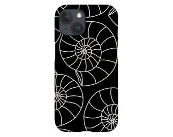 Abstract Shell Line Art Phone Case | Ocean Sea | Cover for iPhone 16 15 14 13 12 11 SE Max Pro - Samsung Galaxy S24 - Google Pixel 8 | Black