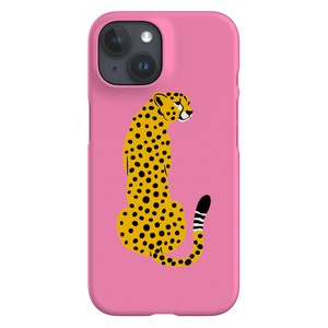 Minimalist Cheetah Phone Case | Wild Cat Leopard | Cover for iPhone 16 15 14 13 12 SE Max Pro - Samsung Galaxy S24 - Google Pixel 8 | Pink