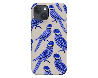 Parrot Scatter Phone Case | Tropical Bird | Cover for iPhone 16 15 14 13 SE Max Pro - Samsung Galaxy S24 - Google Pixel 8 | Off-White Blue