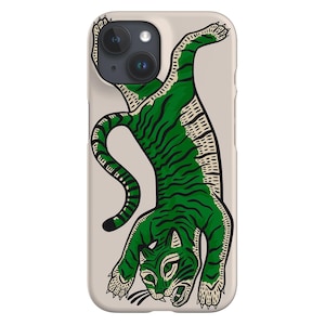 Tiger Phone Case | Cute Safari Wild Cat | Cover for iPhone 16 15 14 13 12 11 SE Max Pro - Samsung Galaxy S25 - Google Pixel 9 | Beige Green