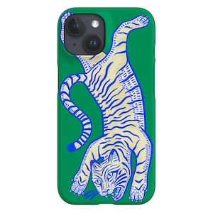 Tiger Phone Case | Cute Safari Wild Cat | Cover for iPhone 16 15 14 13 12 11 SE Max Pro - Samsung Galaxy S25 - Google Pixel 9 | Bright Green