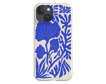 Abstract Coral Reef Phone Case: Matisse Style Ocean Art; Bright Blue