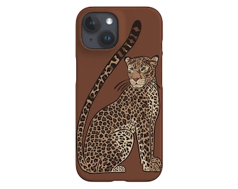 Etui na telefon z siedzącym lampartem | Dziki kot | Etui na iPhone'a 16 15 14 13 12 11 SE Max Pro - Samsung Galaxy S24 - Google Pixel 8 | Brązowe