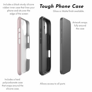 May include: A tough phone case featuring a black sturdy silicone rubber inner layer and a hard polycarbonate outer shell. The design allows for full port access, with artwork wrapping around the case. Available in either a gloss or matte finish.