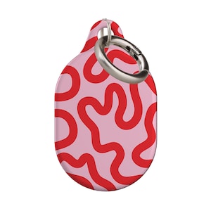 Swirl Apple AirTag Holder Cover Keychain Keyring | Cute Retro Y2K Bold Wavy Lines | Protective AirTag Case With Carabiner | Pink Red