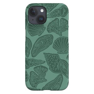 Mixed Shell Phone Case | Beach Ocean Seashells | Cover for iPhone 16 15 14 13 12 11 SE Max Pro - Samsung Galaxy S24 - Google Pixel 8 | Green