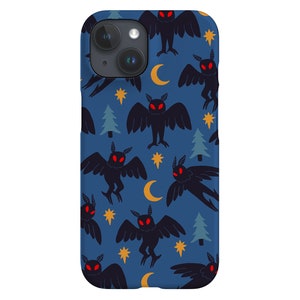 Coque pour portable forêt Mothman | Cryptide folklorique mignonne | Coque pour iPhone 16 15 14 13 12 SE Max Pro - Samsung Galaxy S24 - Google Pixel 8 | Bleu