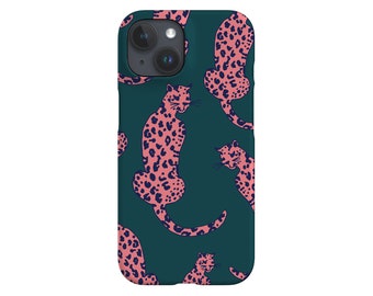 Leopard Phone Case - Cover for iPhone 13 12 11 XS XR SE 8 7 Max Mini - Samsung Galaxy S21 - Google Pixel 5 - Aesthetic Animal Cats - Green
