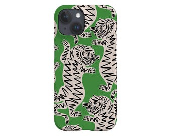 Abstract Tiger Phone Case: Green; Wild Cat Design