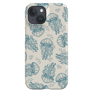 Jellyfish Scatter Bubble Phone Case | Ocean | Cover for iPhone 16 15 14 13 12 SE Max Pro - Samsung Galaxy S24 - Google Pixel 8 | Beige Blue