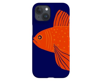 Goldfish Phone Case: Bold Orange Fish; Dark Blue