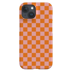 Checkered Phone Case | Classic Grid Check | Cover for iPhone 16 15 14 13 12 SE Max Pro - Samsung Galaxy S24 - Google Pixel 8 | Orange Pink