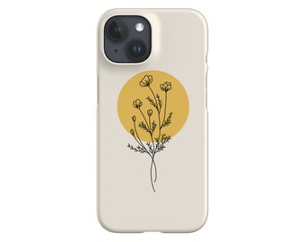 Modern Minimalist Flower Phone Case - Cover for iPhone 16 15 14 13 Max Pro - Samsung Galaxy S24 - Google Pixel 8 - Line Art Floral - Cream