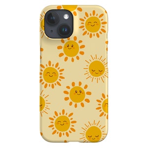 Jolie coque de portable soleil | Lever du soleil d'été Kawaii | Coque pour iPhone 16 15 14 13 12 11 SE Max Pro - Samsung Galaxy S24 - Google Pixel 8 | Jaune