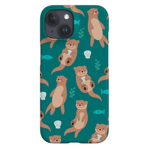 Custodia per telefono con motivo a lontra marina / animale kawaii / cover per iPhone 16 15 14 13 12 11 SE Max Pro - Samsung Galaxy S24 - Google Pixel 8 / verde acqua