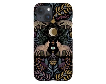 Mystical Grey Wolves Phone Case: Design by Misentangled Vision; Magic Wolf Moon