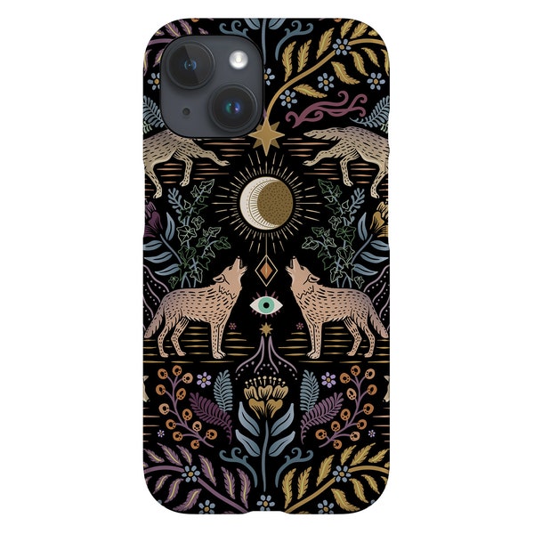 Mystical Grey Wolves by Misentangledvision Phone Case | Wolf Moon Plants iPhone 14 13 12 Samsung Galaxy Google Pixel Case By Harper & Blake