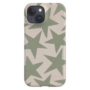 Vintage Large Stars Phone Case | Space Y2K | Cover for iPhone 16 15 14 SE Max Pro - Samsung Galaxy S25 - Google Pixel 9 | Moss Green Linen