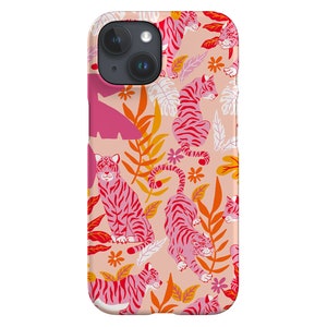 Tiger Busy Jungle Limited-Edition Phone Case | Tropical Wild Cat | Phone Case For iPhone 14 13 12 Samsung Galaxy Google Pixel | Pink Red